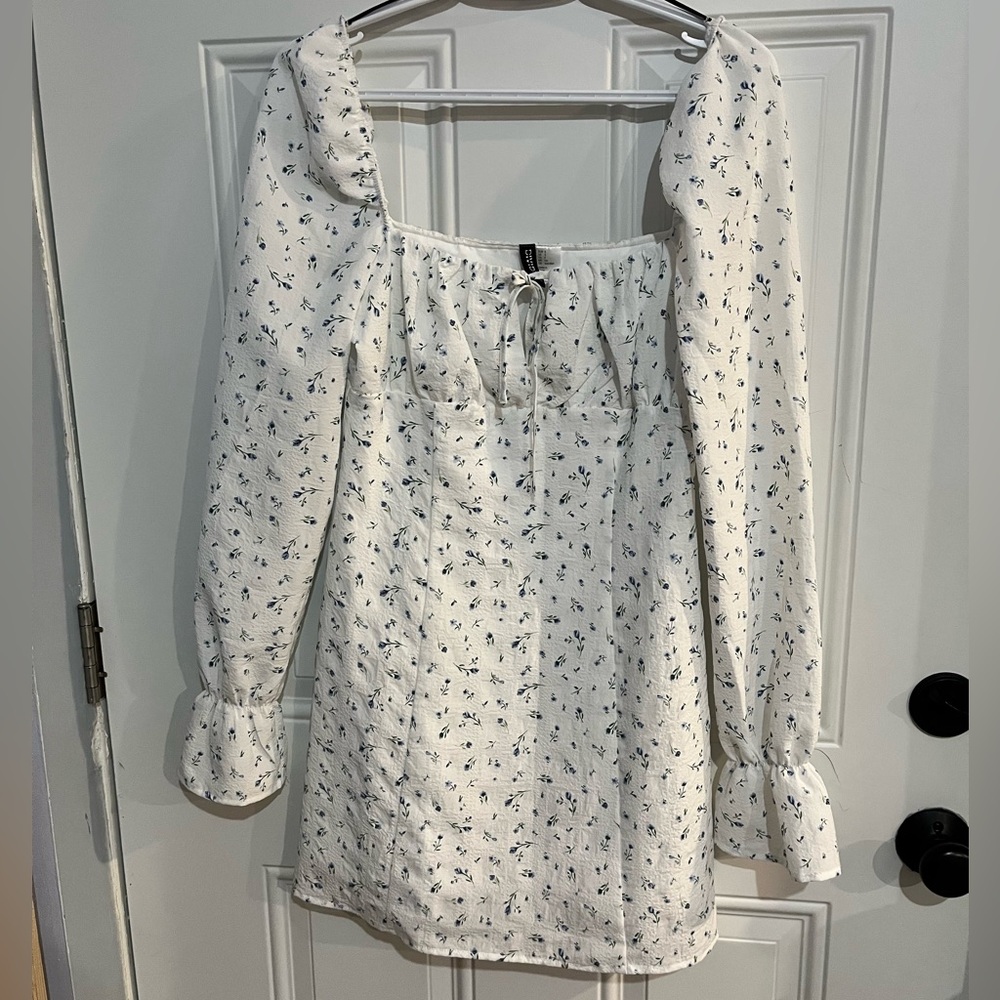 H&M White Skirt with Blue Floral Design